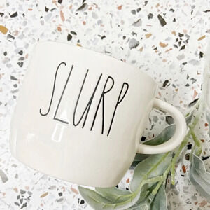 RAE DUNN SLURP Ceramic Mug Rounded 24oz Off White Black Lettering NEW